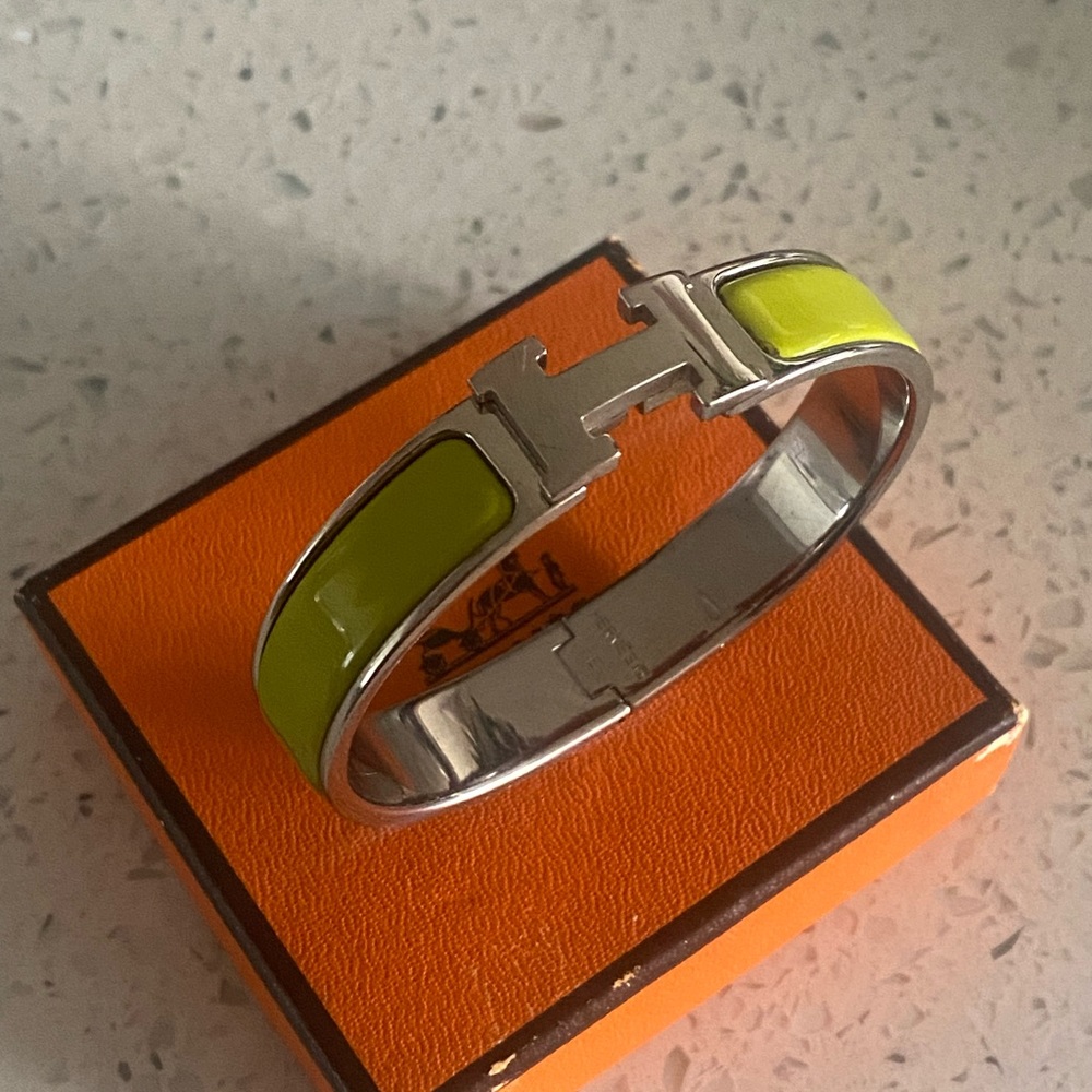 HERMES CLIC CLAC BANGLE SMALLEST SIZE GREEN WHIT PALLADIUM
